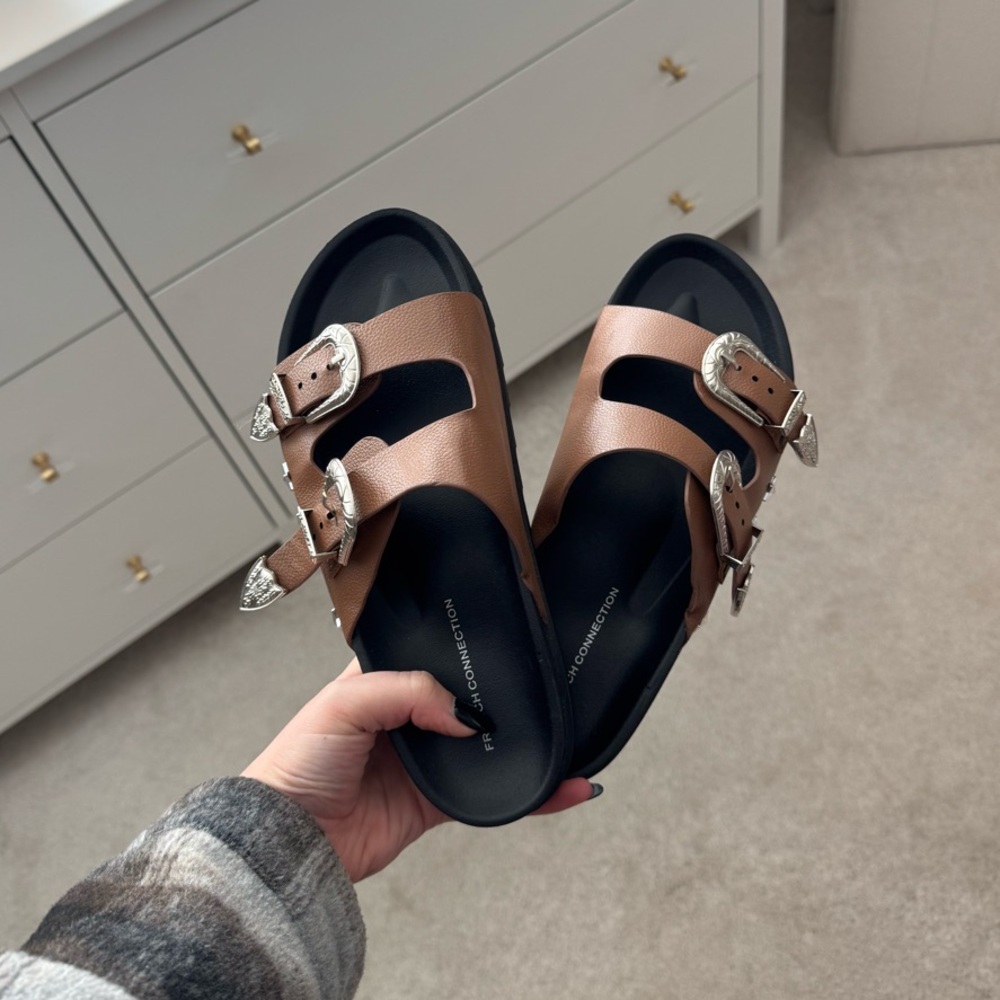 French Connection Brown Slide Sandals